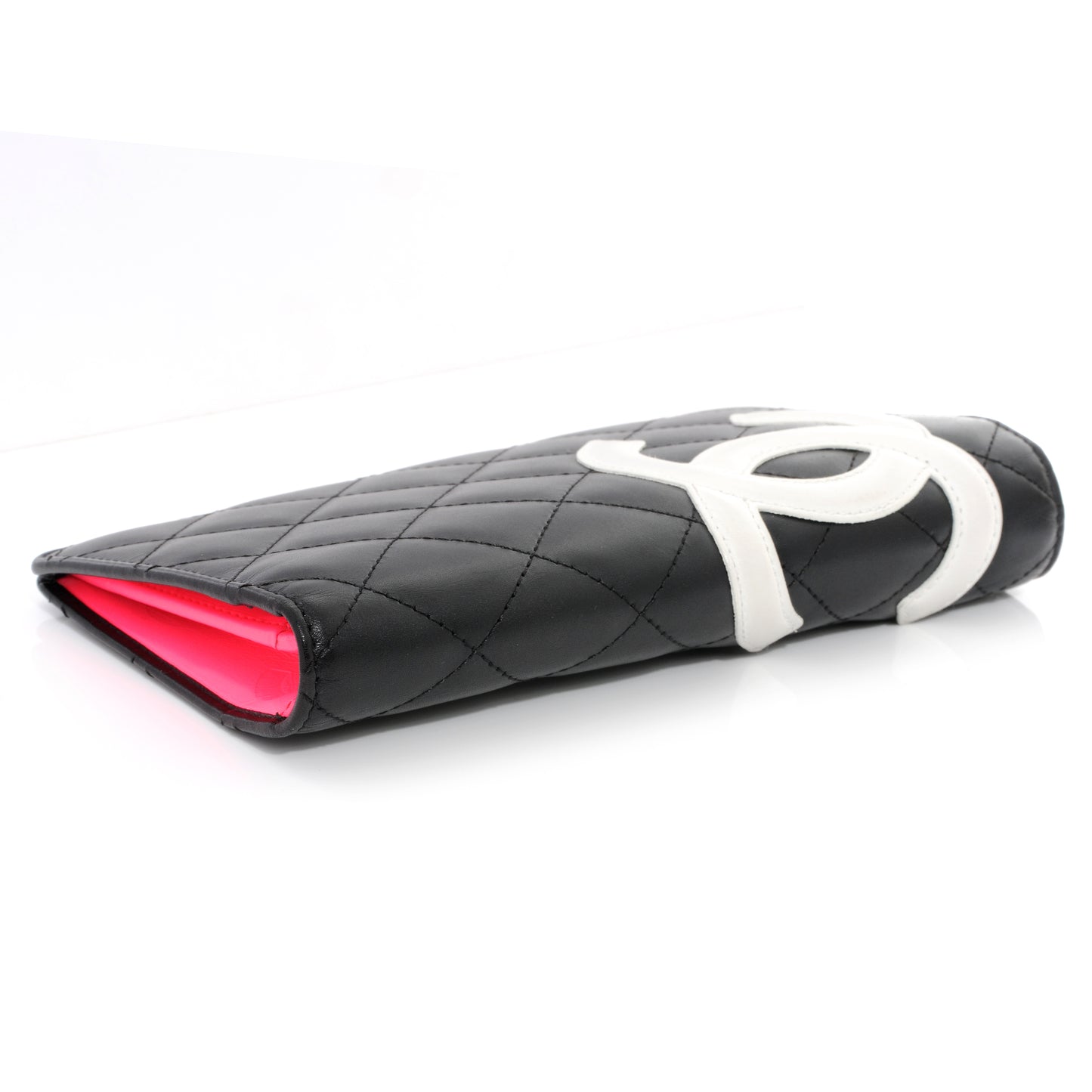 Calfskin Quilted Cambon Yen Wallet Black White