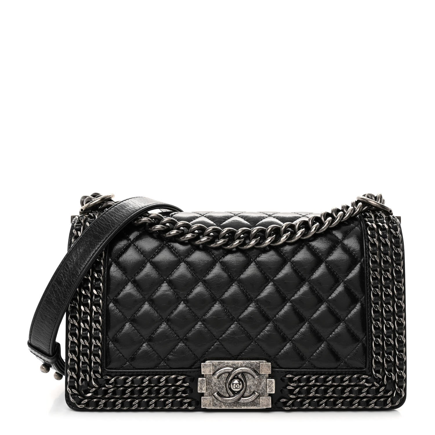 Chanel Glazed Calfskin Quilted Medium Chain Around Boy Flap Black 1 of 12