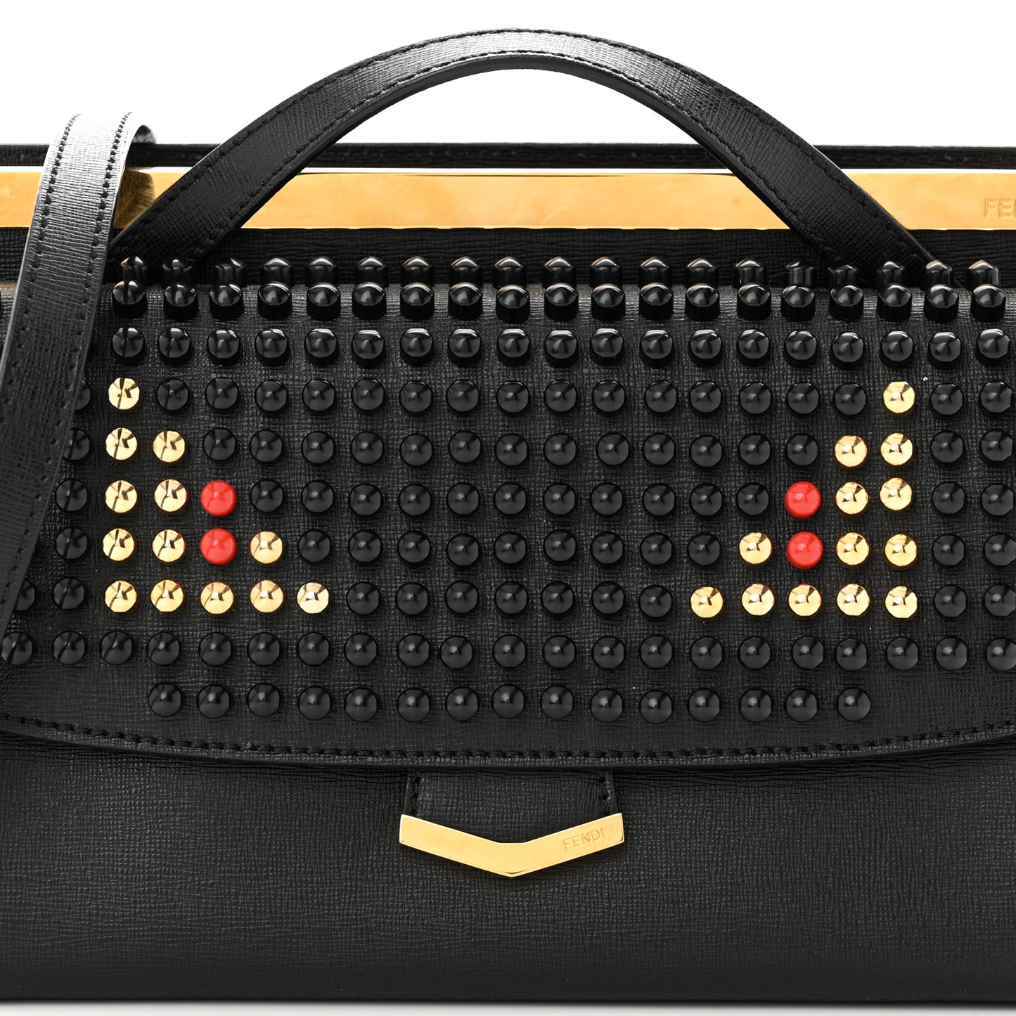 Vitello Elite Studded Monster Mini Demi Jour Shoulder Bag Black