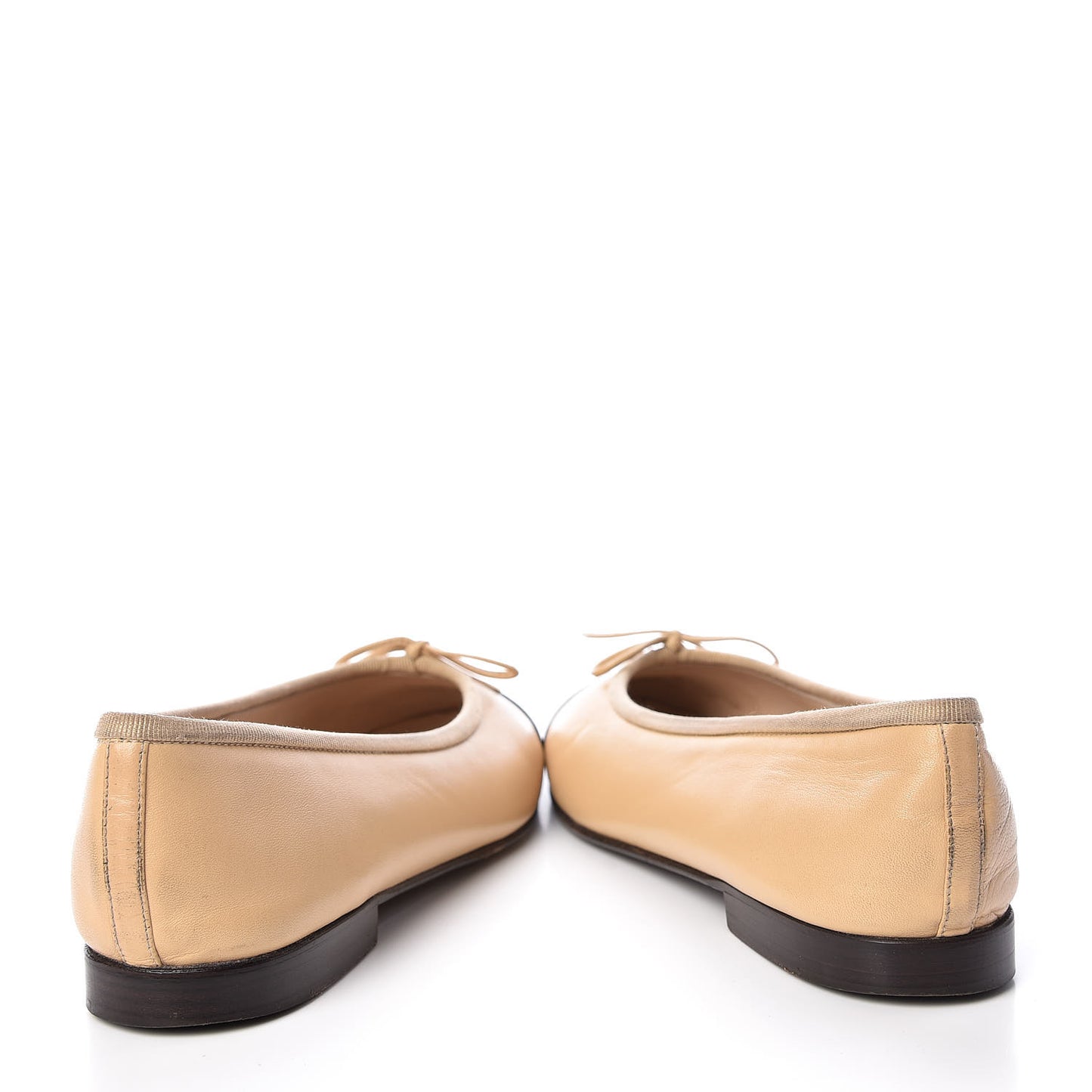 Lambskin Cap Toe Ballerina Flats 37 Beige Black