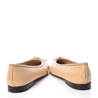 Chanel Lambskin Cap Toe Ballerina Flats 37 Beige Black 6 of 14