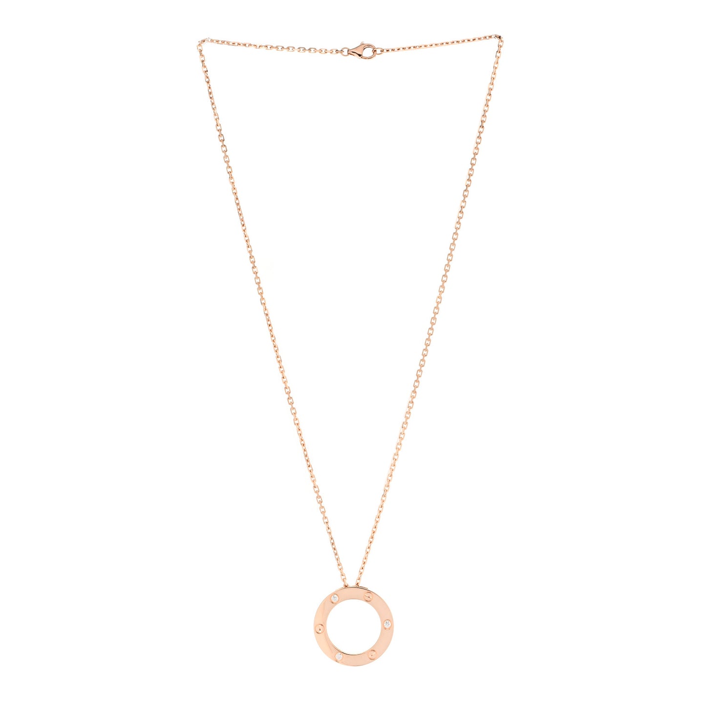 18K Pink Gold 3 Diamonds LOVE Pendant Necklace