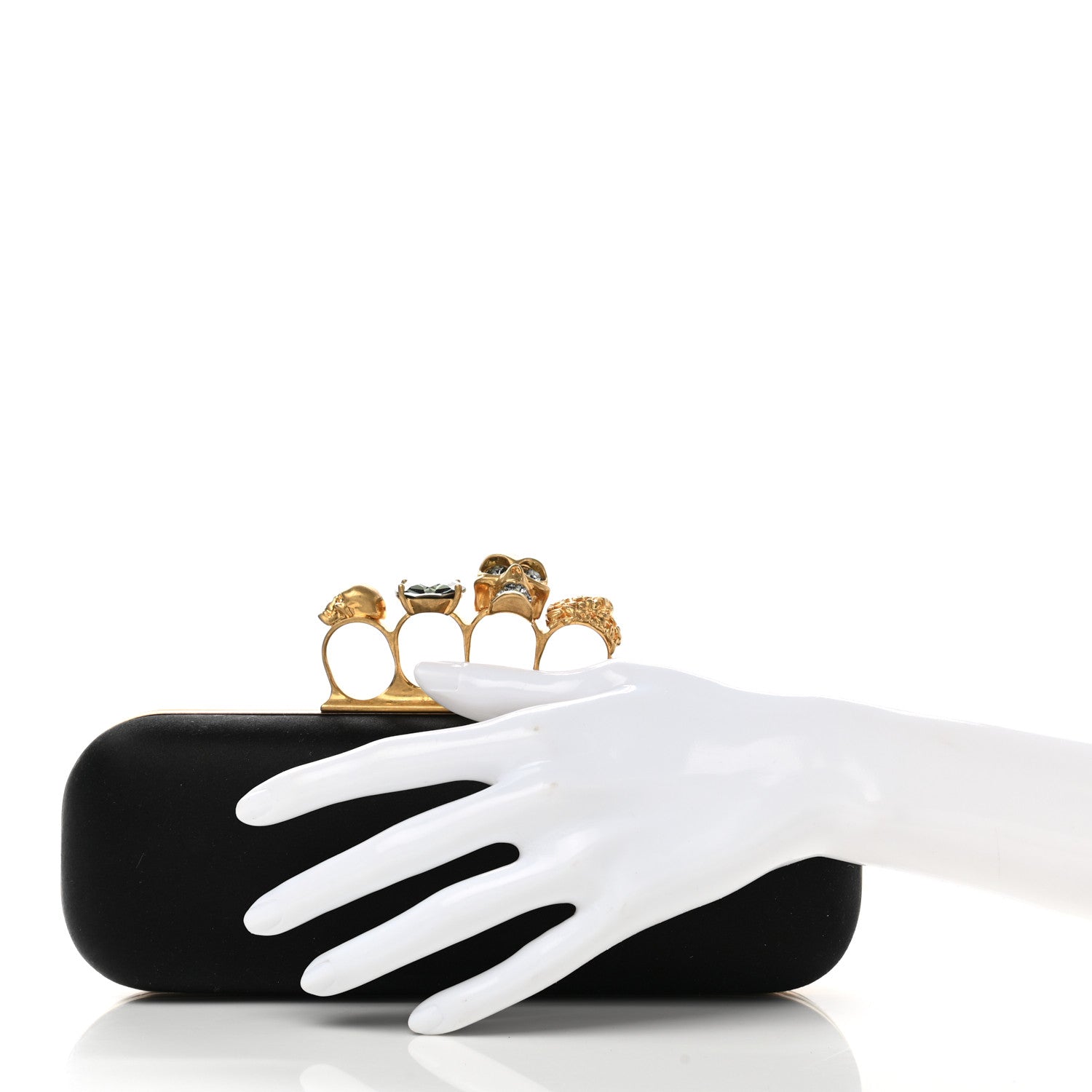 Alexander McQueen Satin Skull Knuckle Duster Box Clutch Black 3 of 13