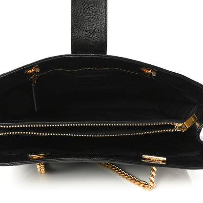 Saint Laurent Grain De Poudre Matelasse Chevron Monogram Shopping Bag Black 5 of 13