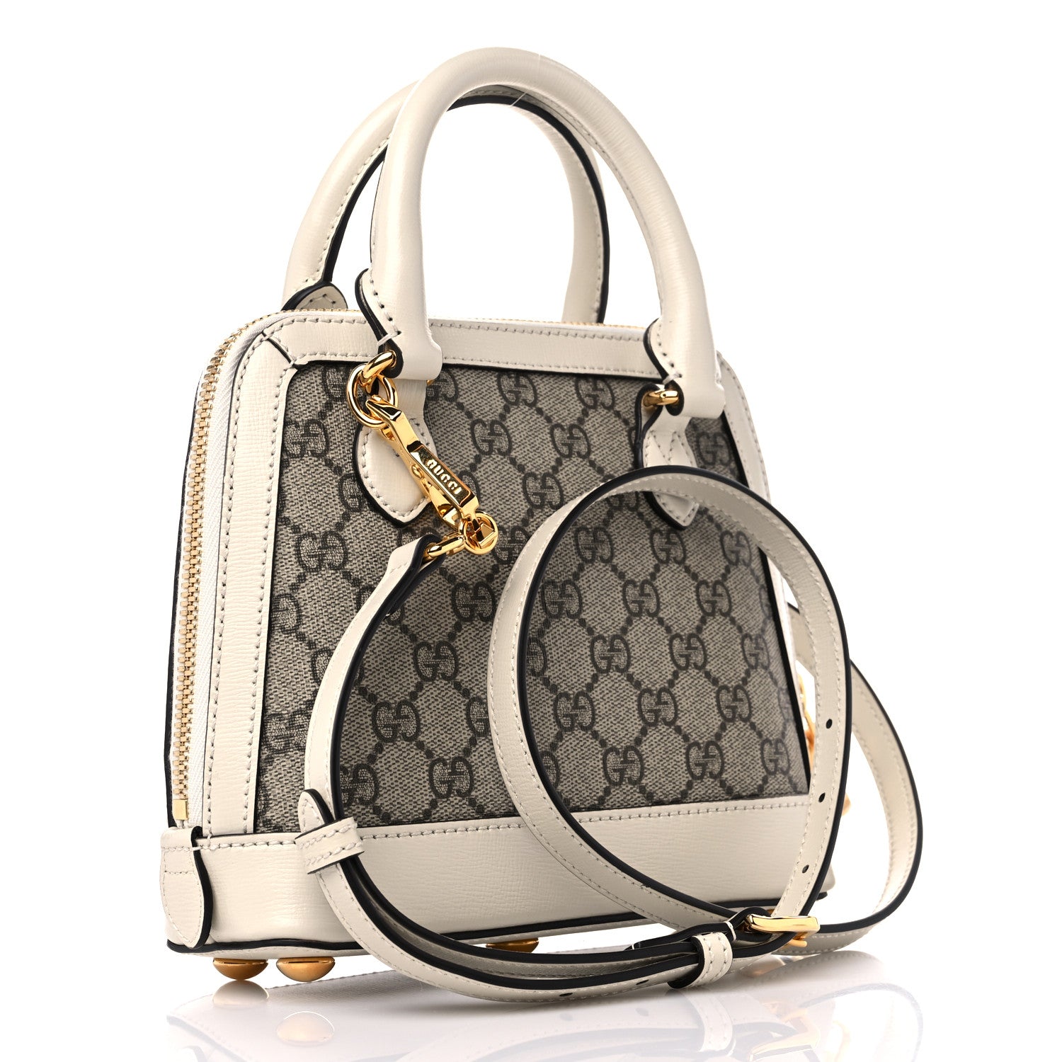 Gucci GG Supreme Monogram Azalea Calfskin Mini Horsebit 1955 Top Handle Bag Beige Ebony Mystic White 3 of 13