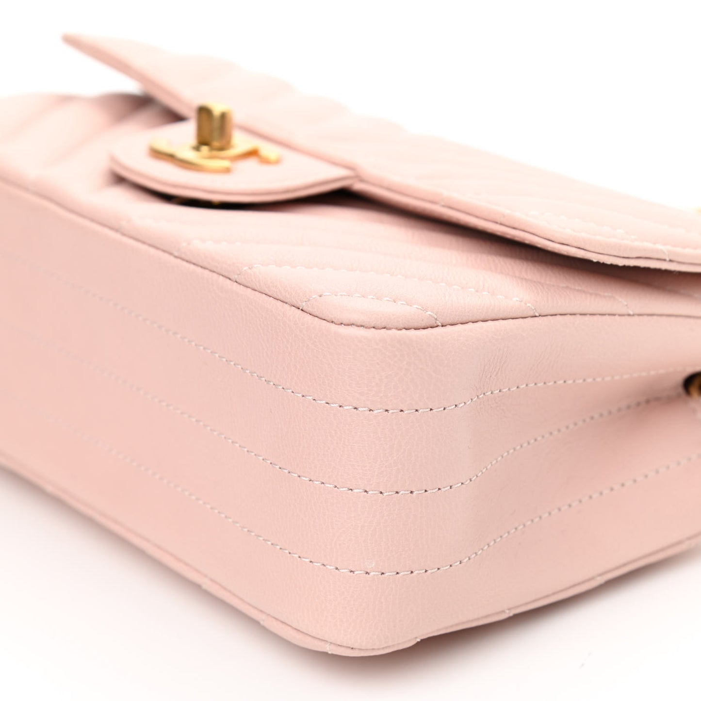 Calfskin Chevron Quilted Mini Rectangular Flap Light Pink