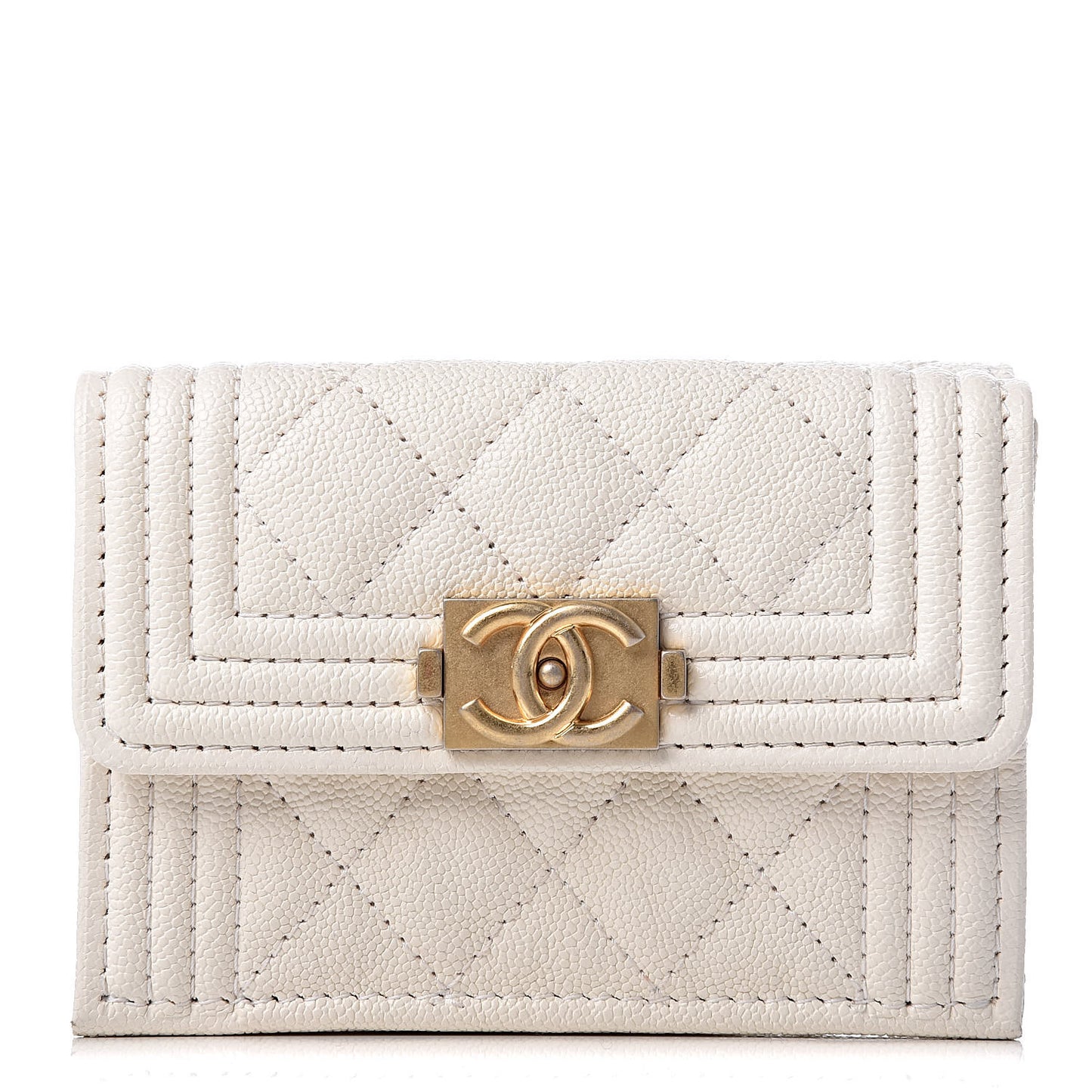 Caviar Quilted Small Boy Flap Wallet White