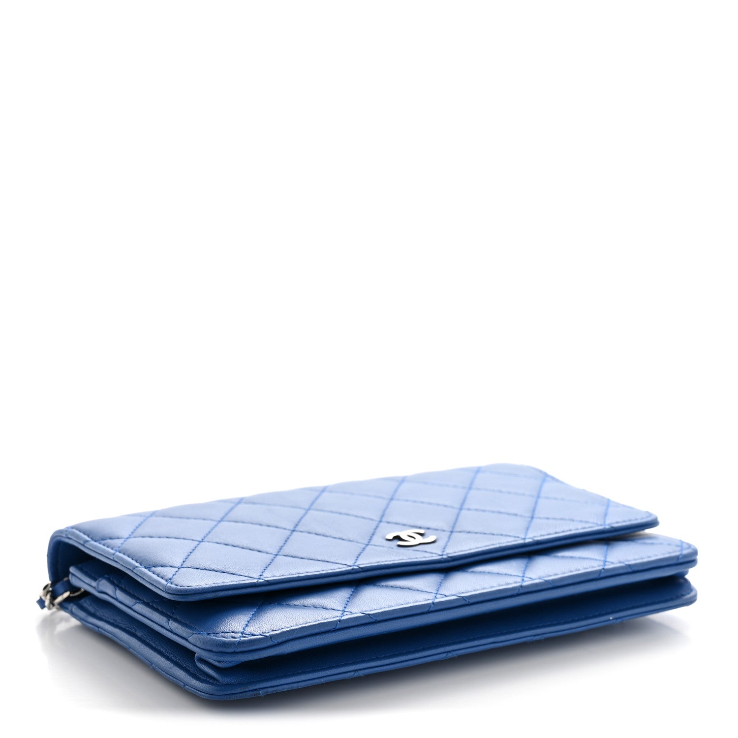 Chanel Lambskin Quilted Wallet On Chain WOC Blue 4 of 11