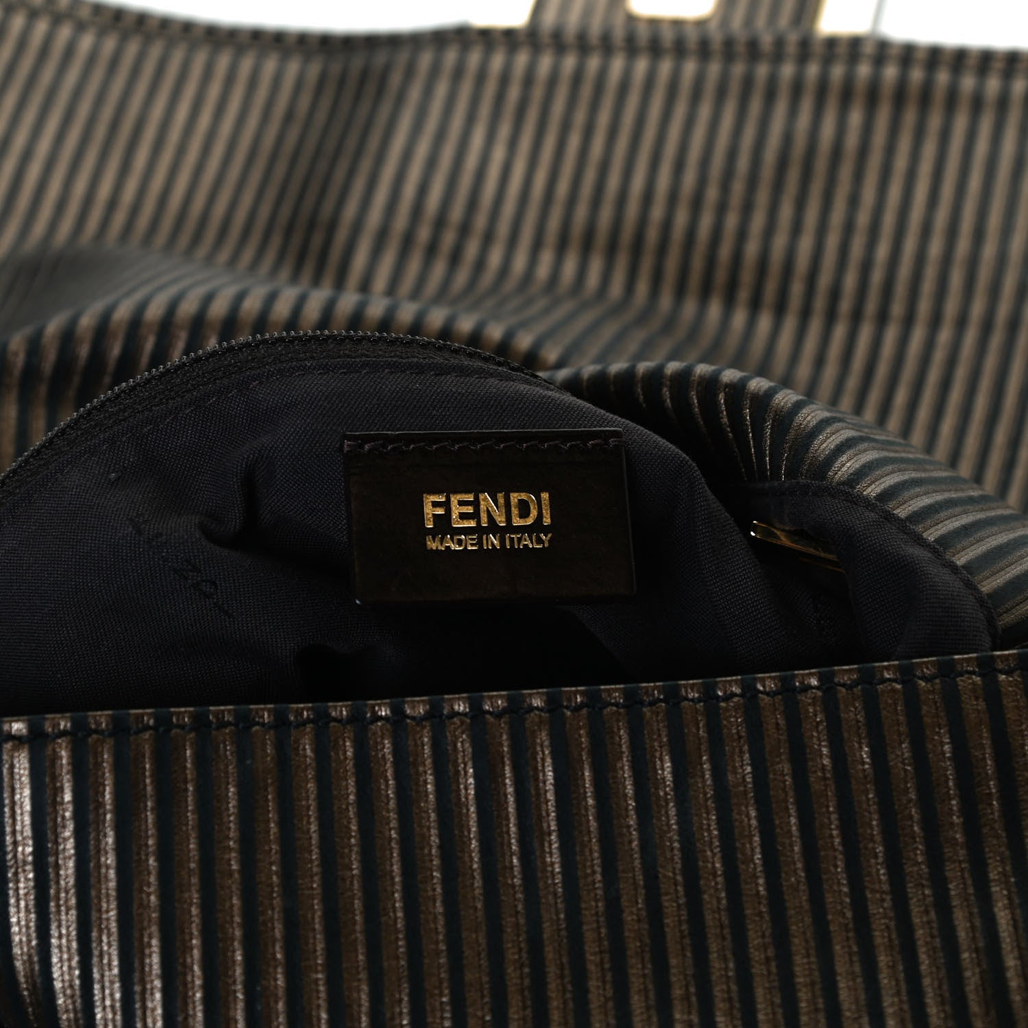 Fendi Metallic Nubuck Striped Big Forever Mama Baguette Black Gold 6 of 11