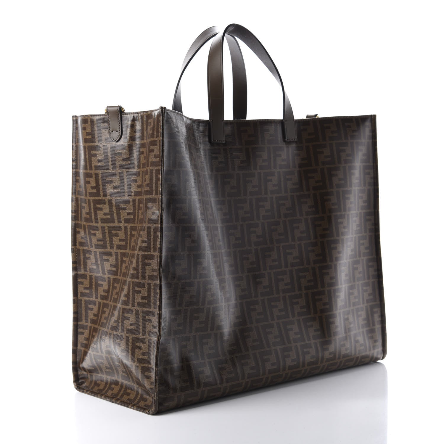 Fendi X FILA Glazed Fabric FF 1974 Mania Shopping Tote Bag Mogano Panna White 3 of 9