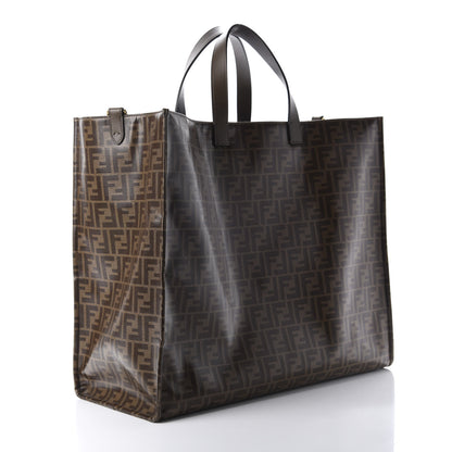 Fendi X FILA Glazed Fabric FF 1974 Mania Shopping Tote Bag Mogano Panna White 3 of 9