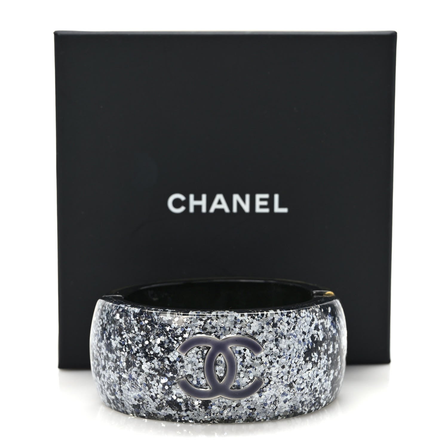 Chanel Resin Glitter CC Cuff Silver 6 of 6