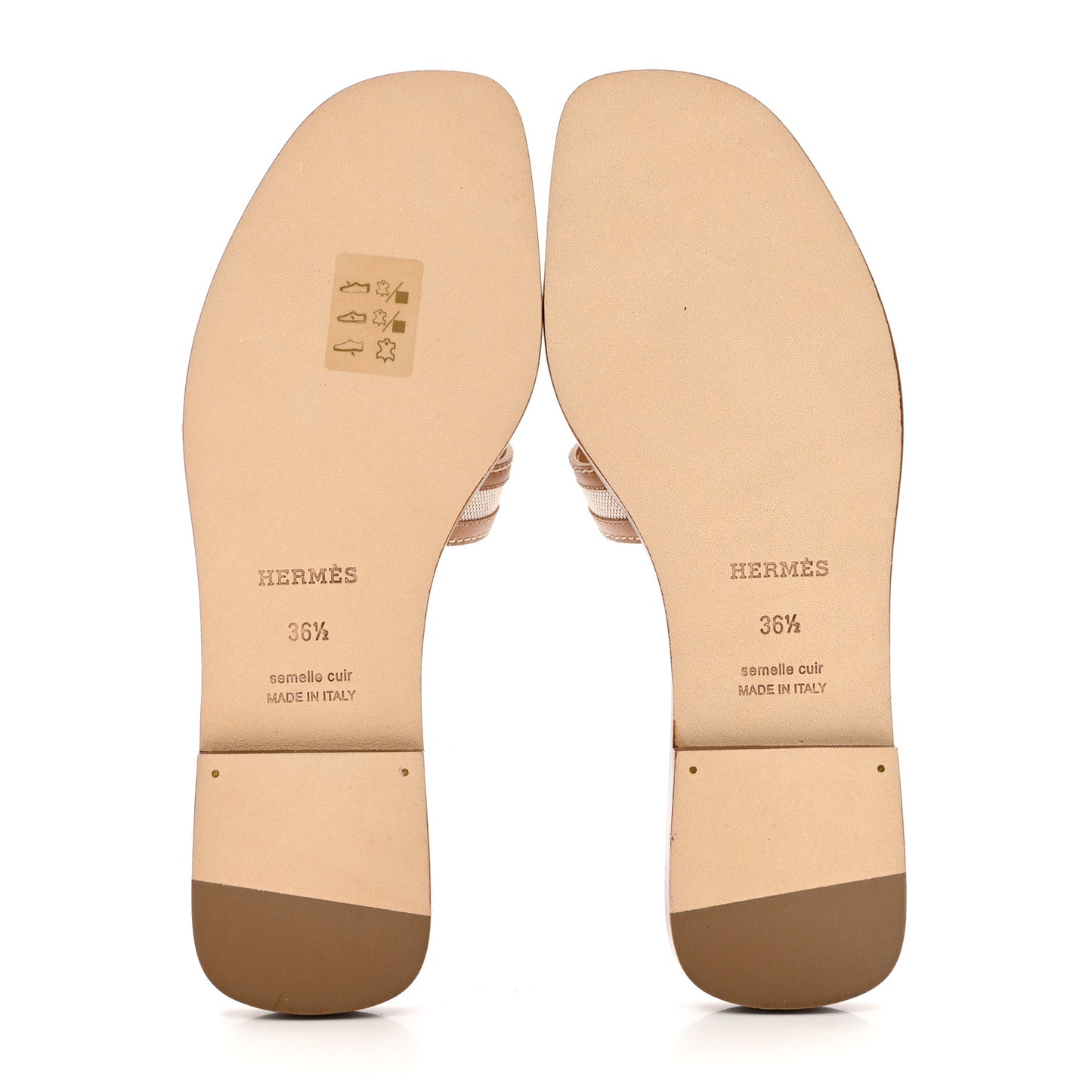 Calfskin Canvas Oran Sandals 36.5 Noisette Beige Dore