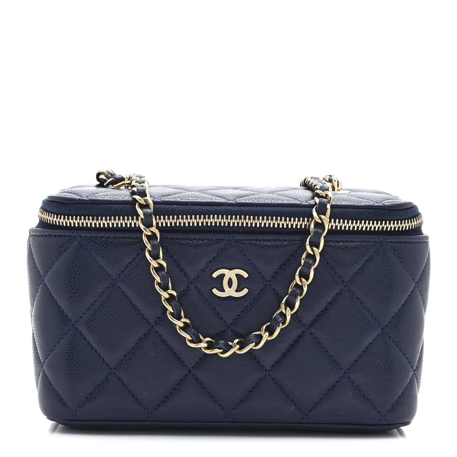 Chanel Caviar Quilted Small Vanity Case With Chain Navy Blue 1 of 10