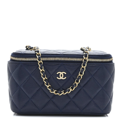 Chanel Caviar Quilted Small Vanity Case With Chain Navy Blue 1 of 10