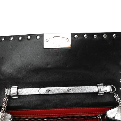 Valentino Garavani Metallic Lambskin Rockstud Spike Wallet on Chain Silver 9 of 9
