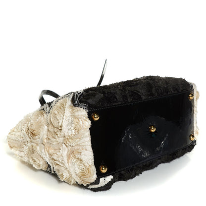 Valentino Garavani Silk Georgette Rosier Small Tote Ivory Black 4 of 8