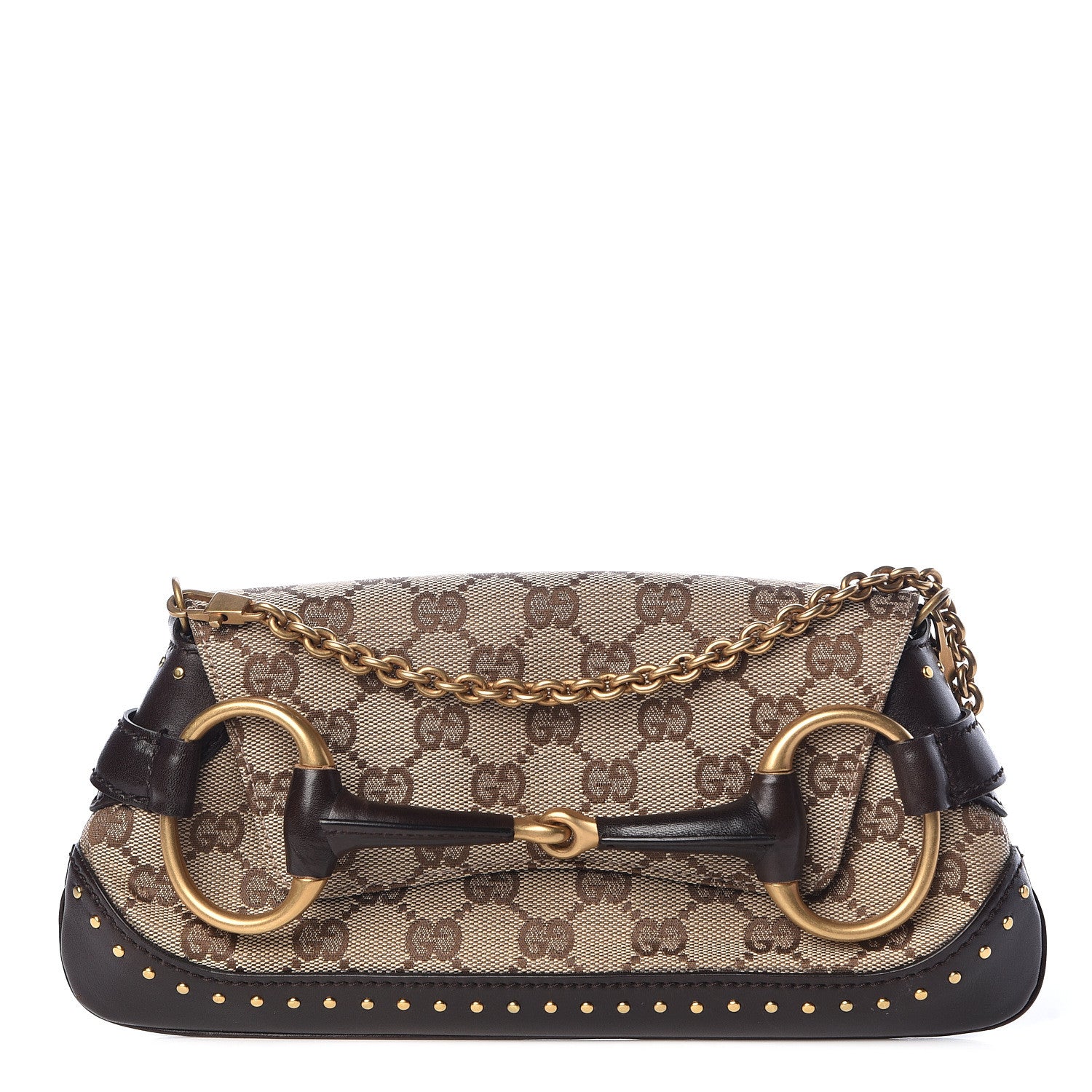Gucci Monogram Studded Horsebit Clutch Dark Brown 1 of 16