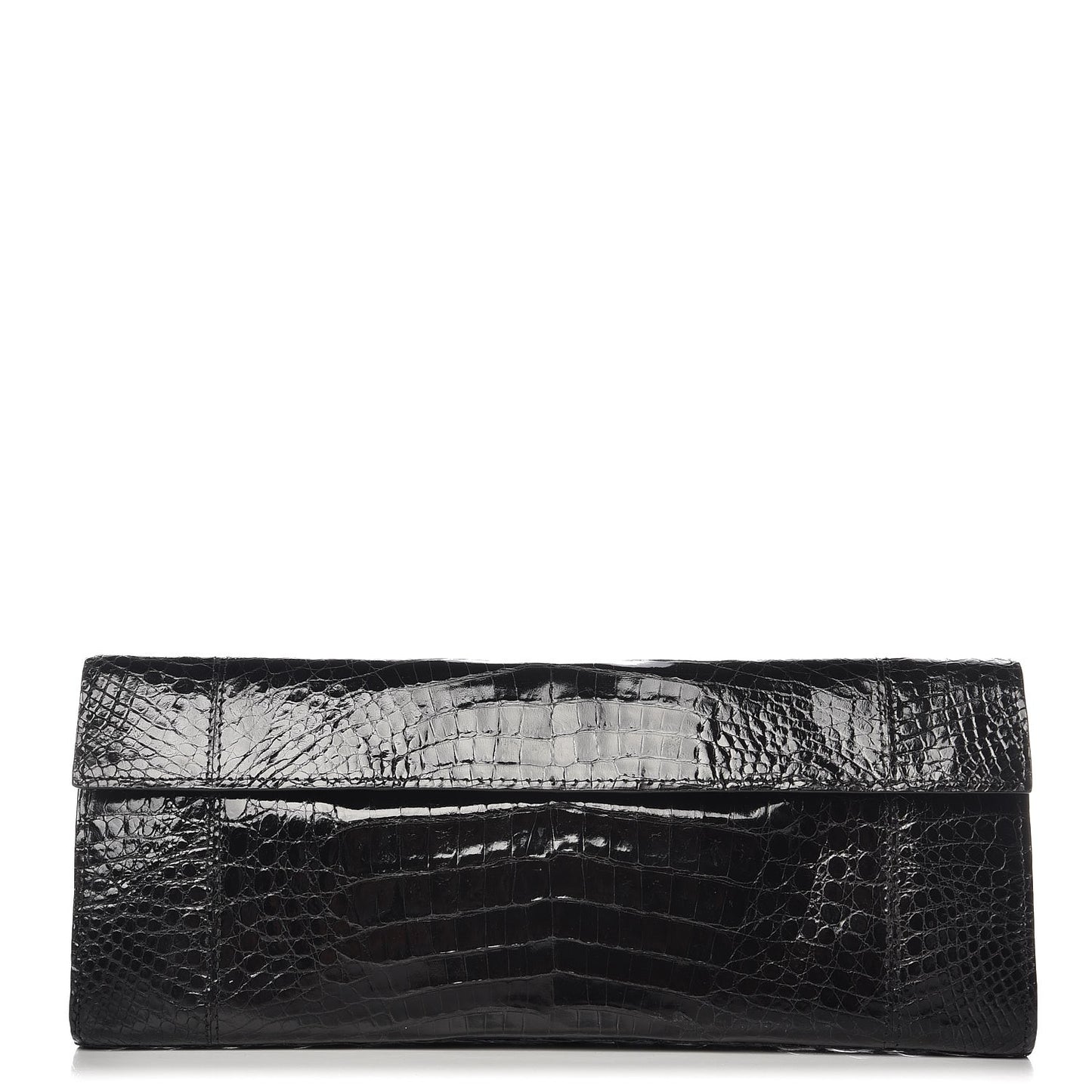 Glossy Crocodile Foldover Clutch Black