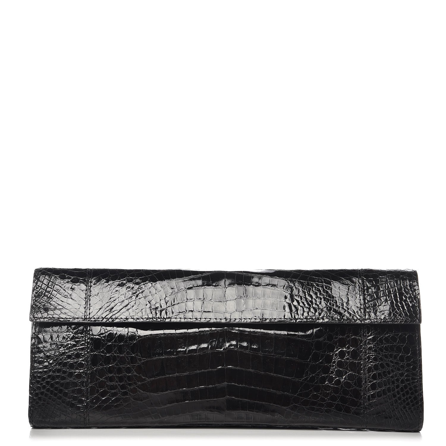 Nancy Gonzalez Glossy Crocodile Foldover Clutch Black 1 of 6