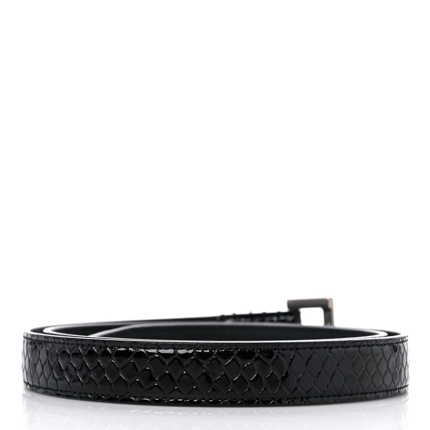 Calfskin Crocodile Embossed Monogram Square Buckle Belt 80 32 Black