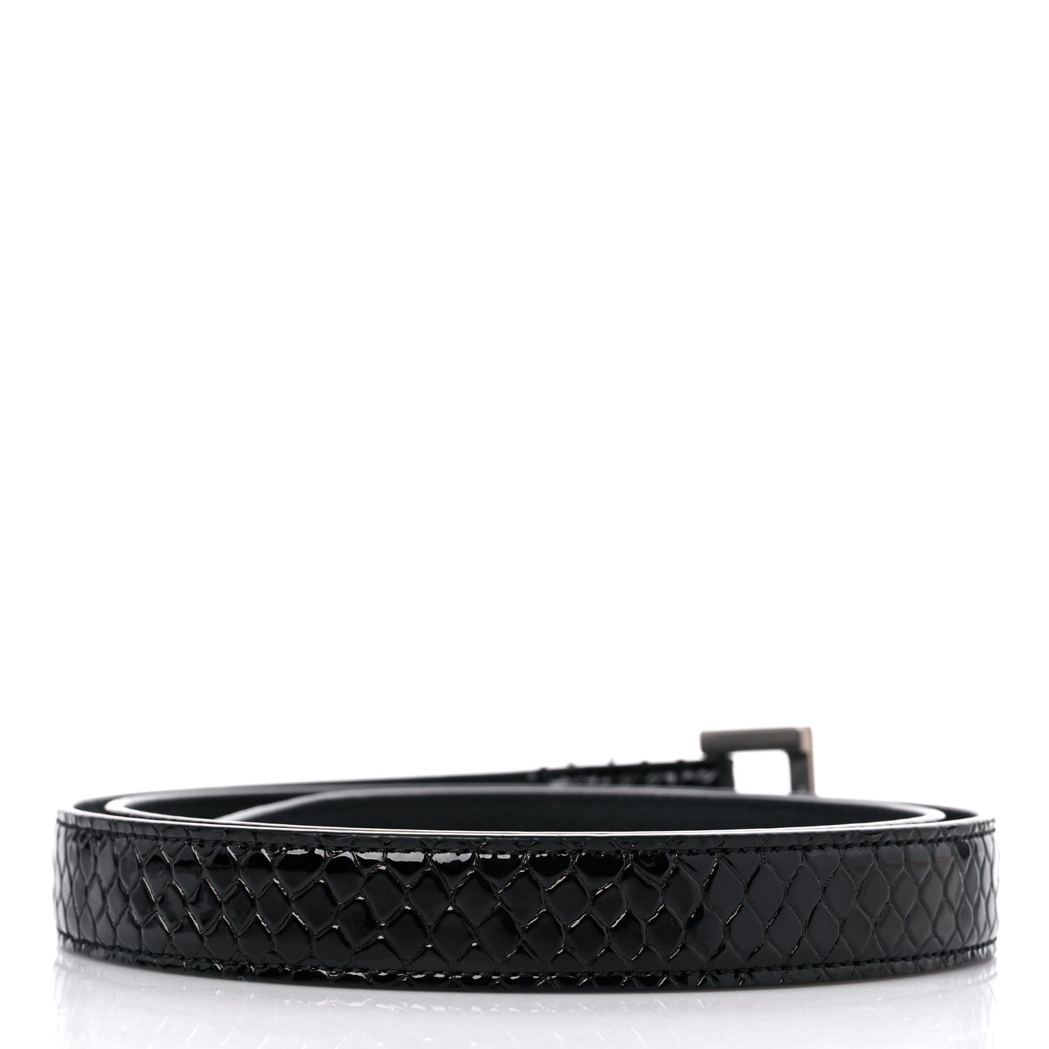 Saint Laurent Calfskin Crocodile Embossed Monogram Square Buckle Belt 80 32 Black 2 of 5
