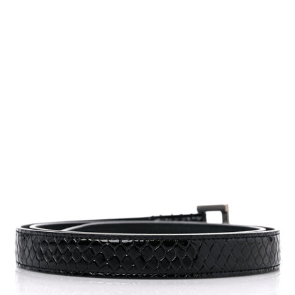 Saint Laurent Calfskin Crocodile Embossed Monogram Square Buckle Belt 80 32 Black 2 of 5