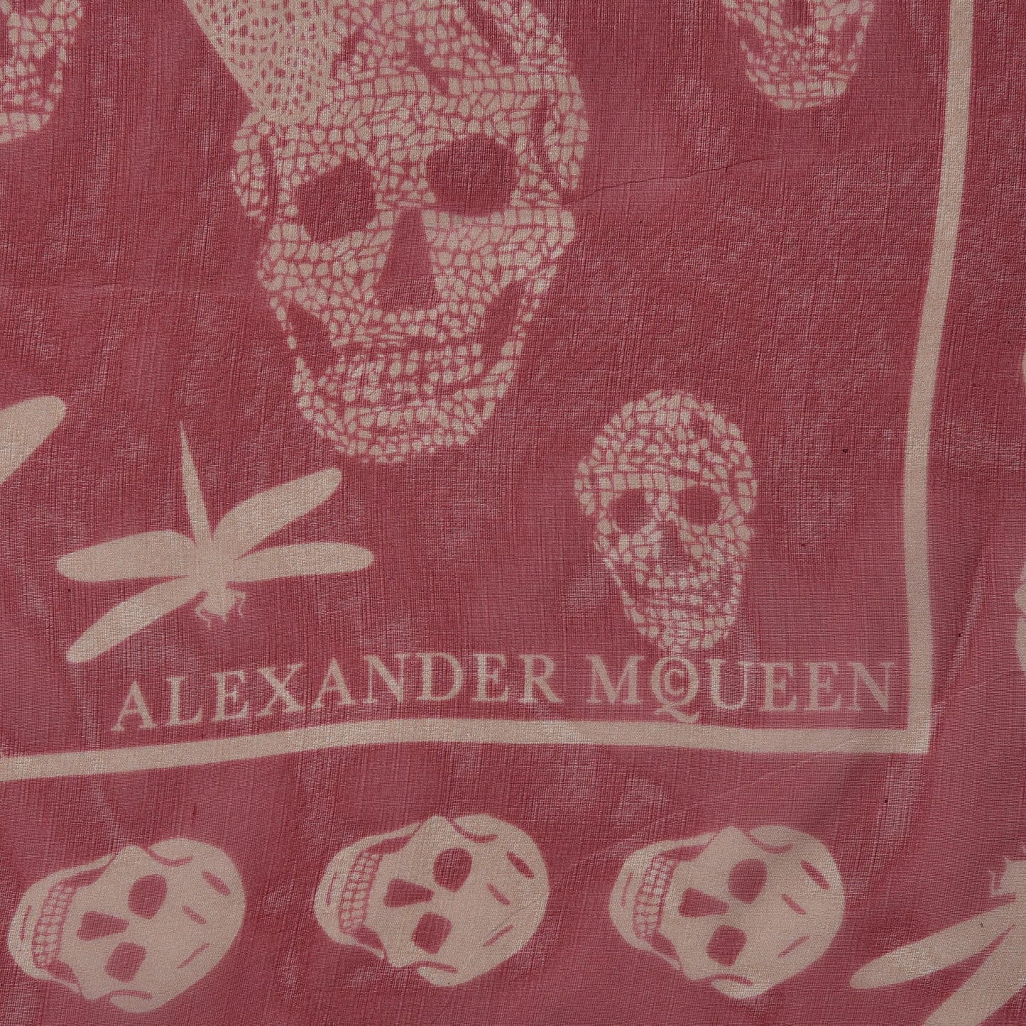 Silk Skull Dragonfly Scarf Red Ivory