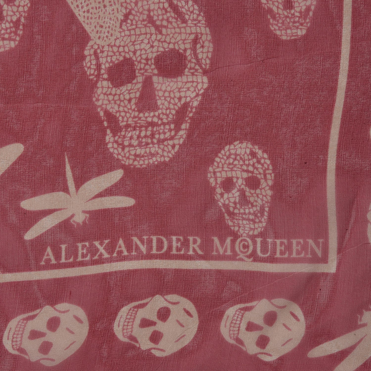 Alexander McQueen Silk Skull Dragonfly Scarf Red Ivory 4 of 6