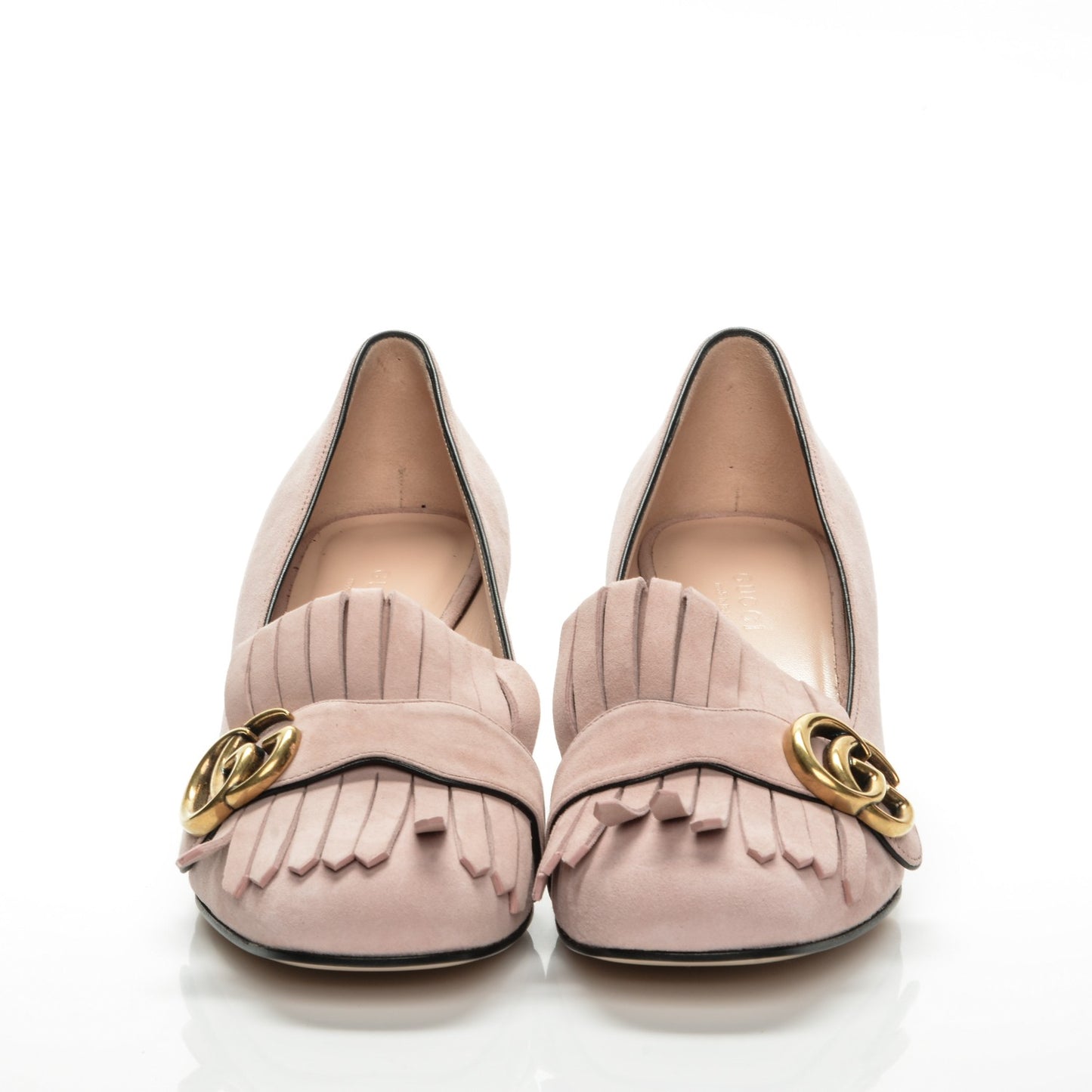 Kid Scamosciato GG Marmont Fringe 50mm Loafer Pumps 38 Crystal Pink