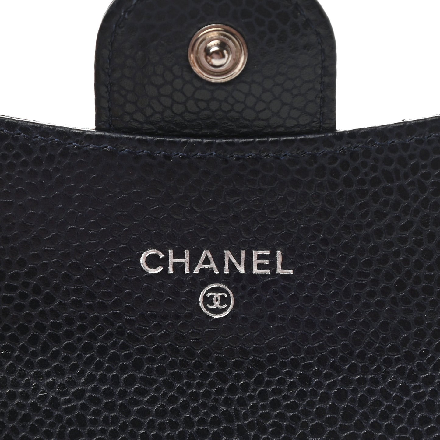 Caviar Quilted Flap Card Holder Wallet Navy Blue