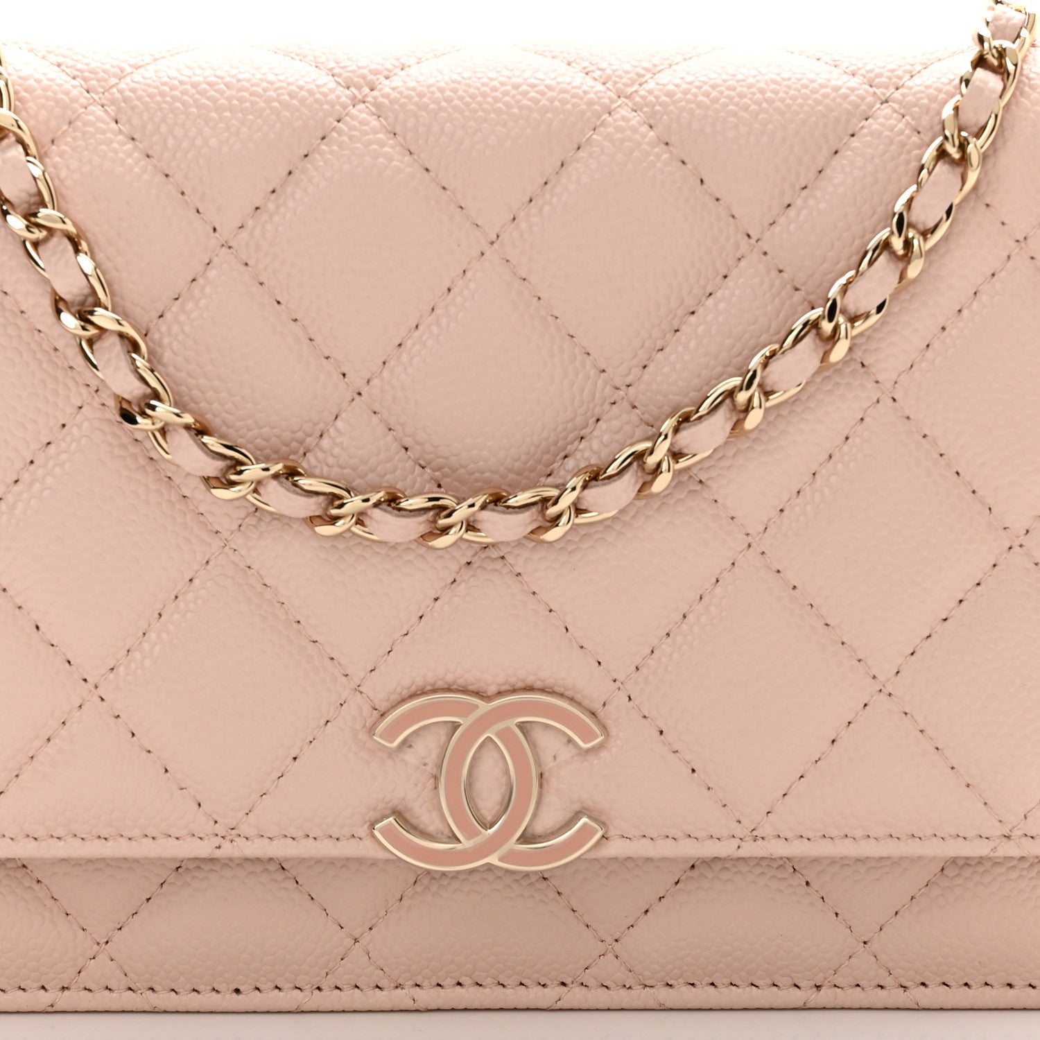 Chanel Caviar Quilted Enamel Wallet on Chain WOC Light Pink 8 of 11