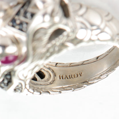 John Hardy Sterling Silver Ruby Black Sapphire Naga Dragon Head Ring 7 6 of 7