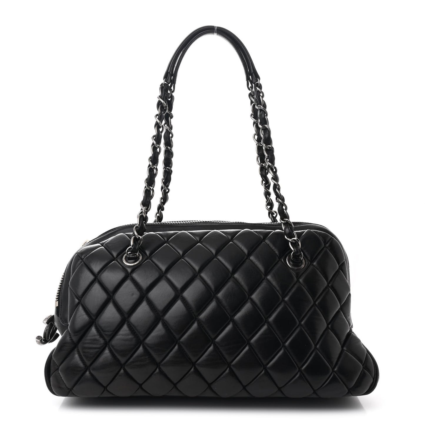 Lambskin Bubble Quilt Small Double Bowling Bag Black