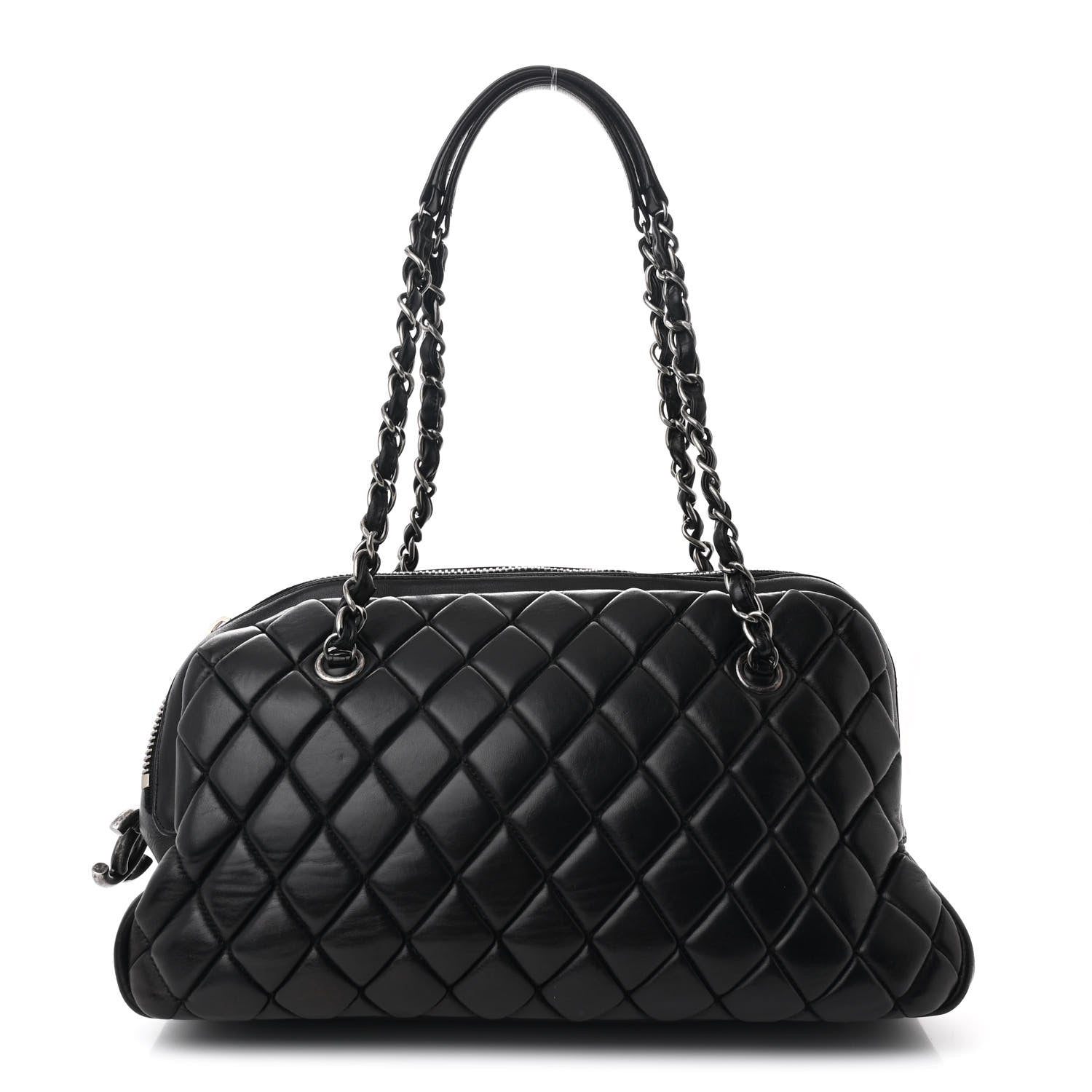 Chanel Lambskin Bubble Quilt Small Double Bowling Bag Black 1 of 10