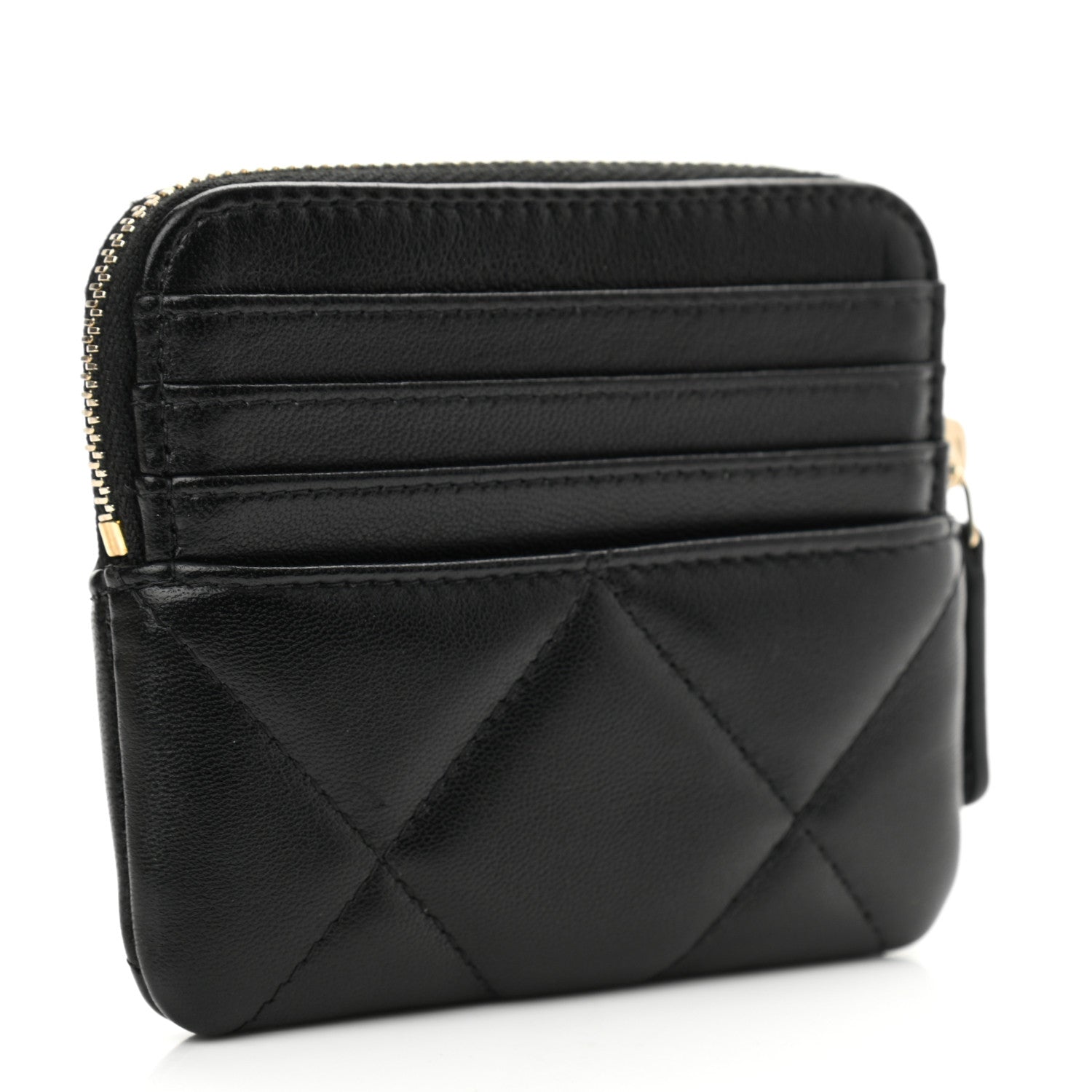 Chanel Lambskin Quilted Chanel 19 Zip Card Holder Wallet Black 3 of 7