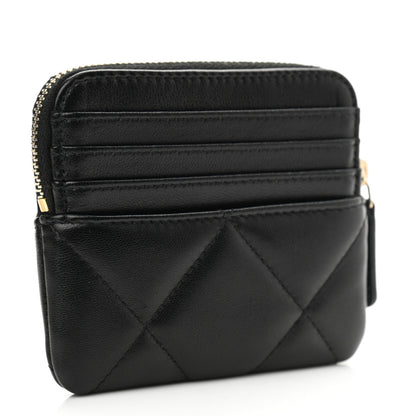 Chanel Lambskin Quilted Chanel 19 Zip Card Holder Wallet Black 3 of 7