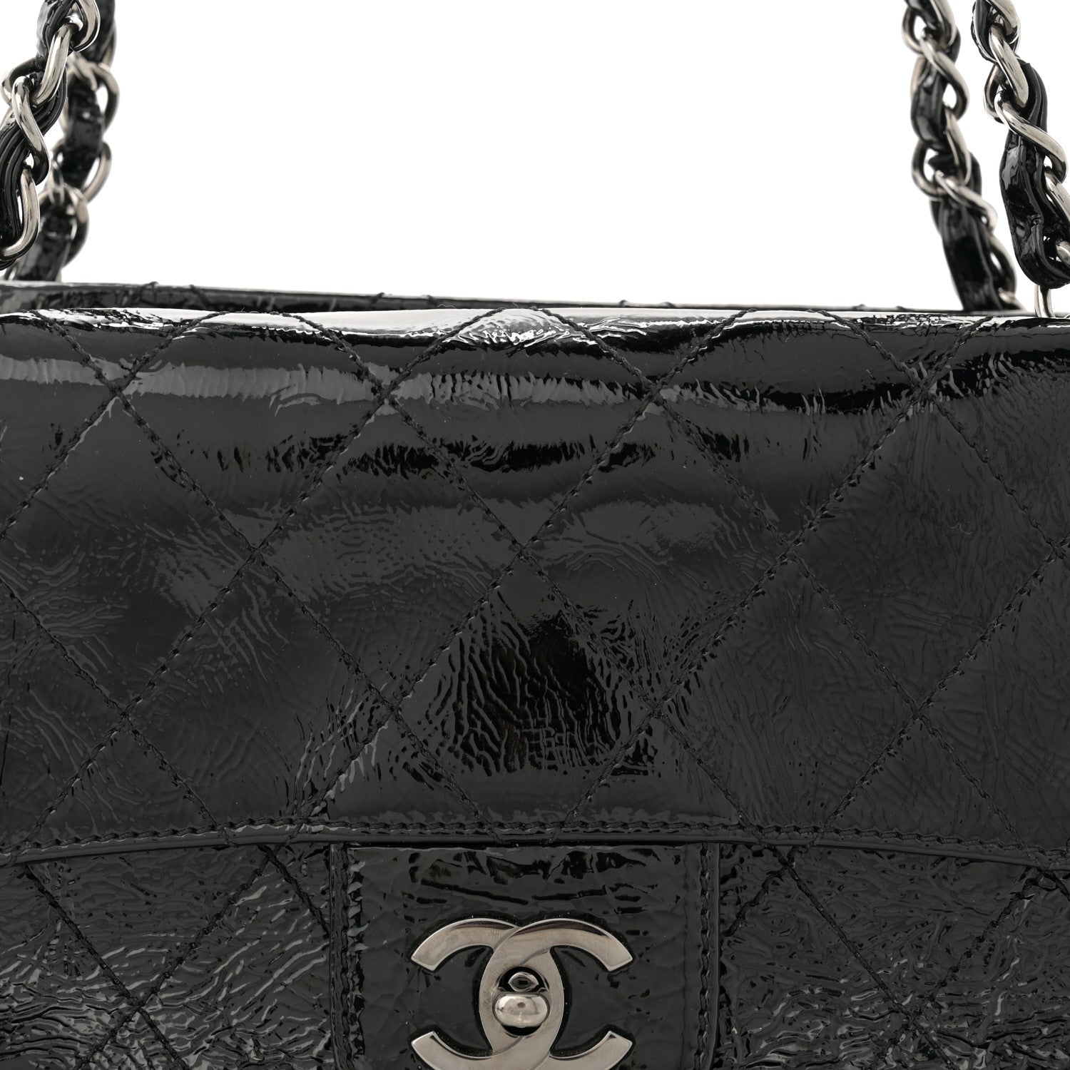Chanel Distressed Patent Quilted Small Ritz Flap Bag Black 9 of 11