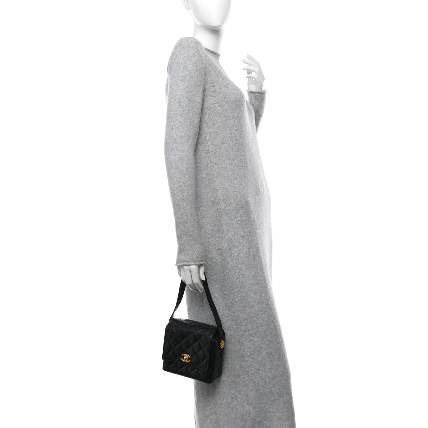 Lambskin Quilted Flap Shoulder Bag Black