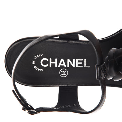 Chanel Lambskin Camellia Thong Sandals 37.5 Black 7 of 9