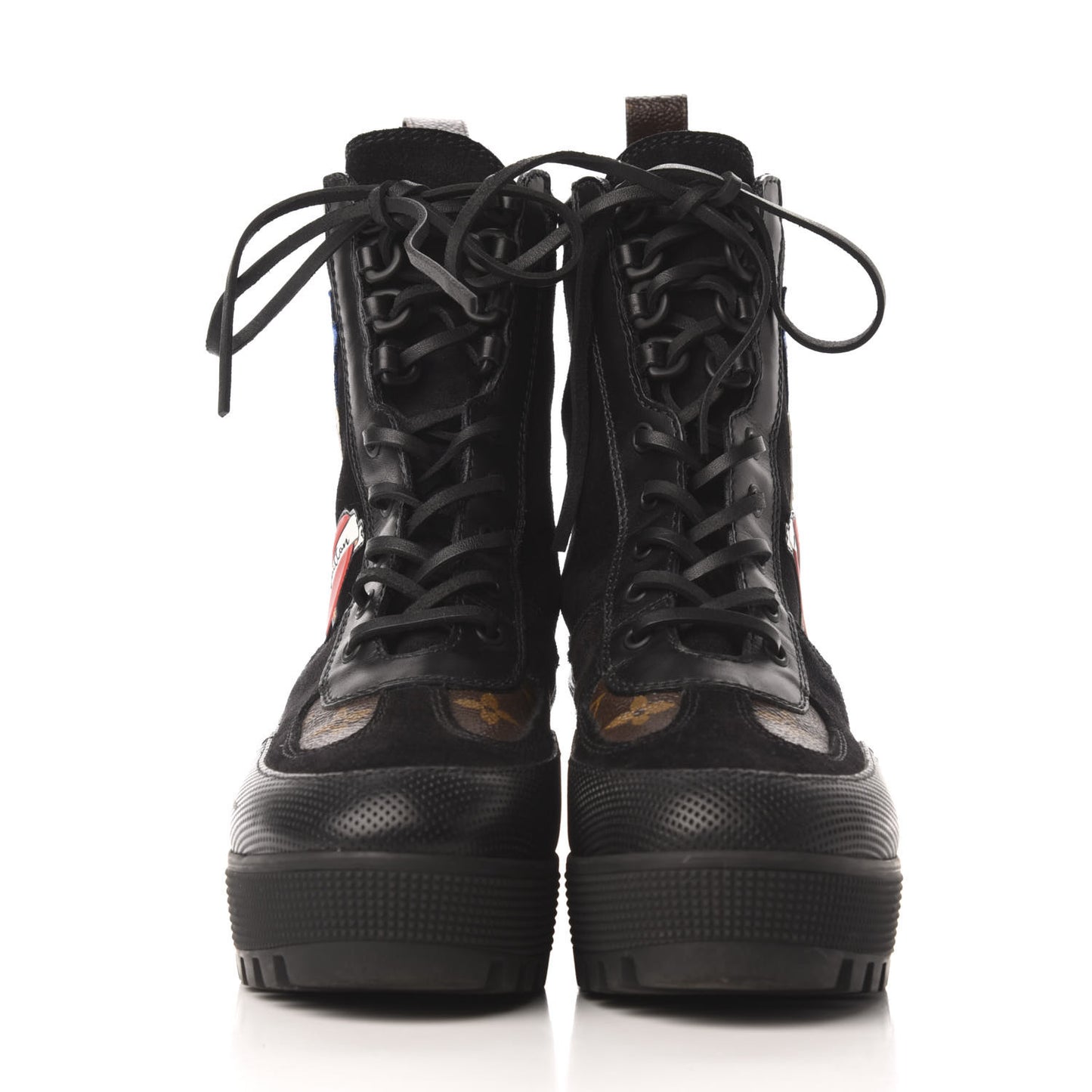 Suede Calfskin Monogram LV Black Heart Laureate Platform Desert Boots 38.5 Black