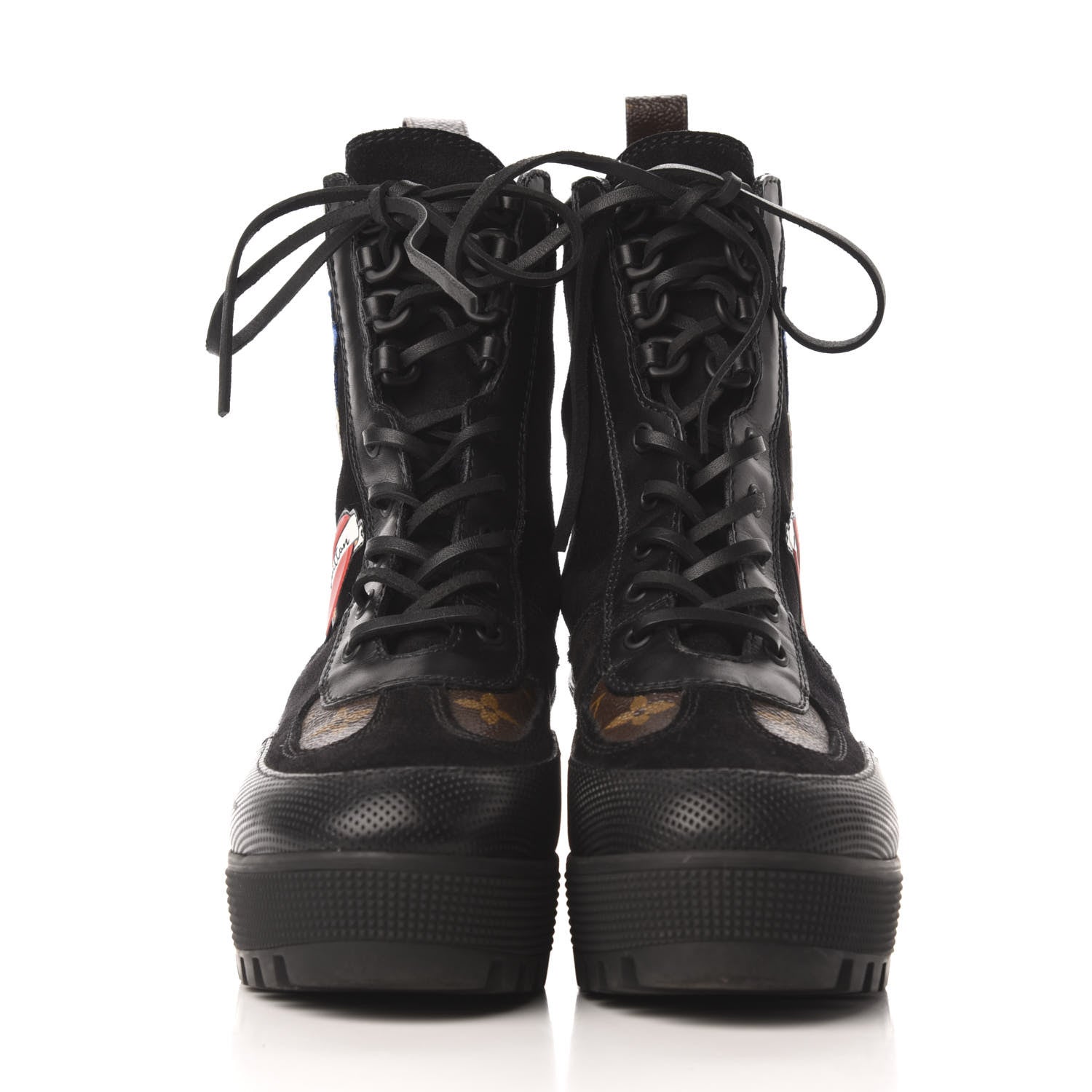 Louis Vuitton Suede Calfskin Monogram LV Black Heart Laureate Platform Desert Boots 38.5 Black 2 of 8