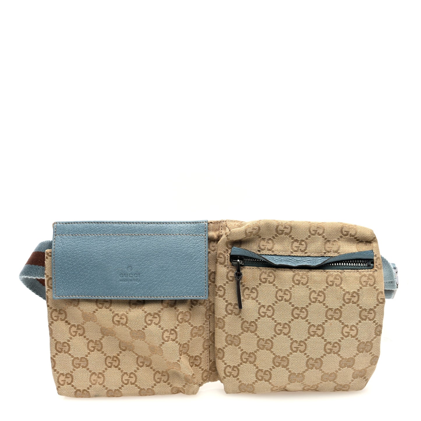 GG Monogram Web Double Pocket Belt Bag Blue