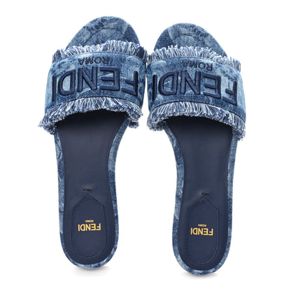 Fendi Denim Womens Sunshine Slide Sandals 37 Blue 2 of 9