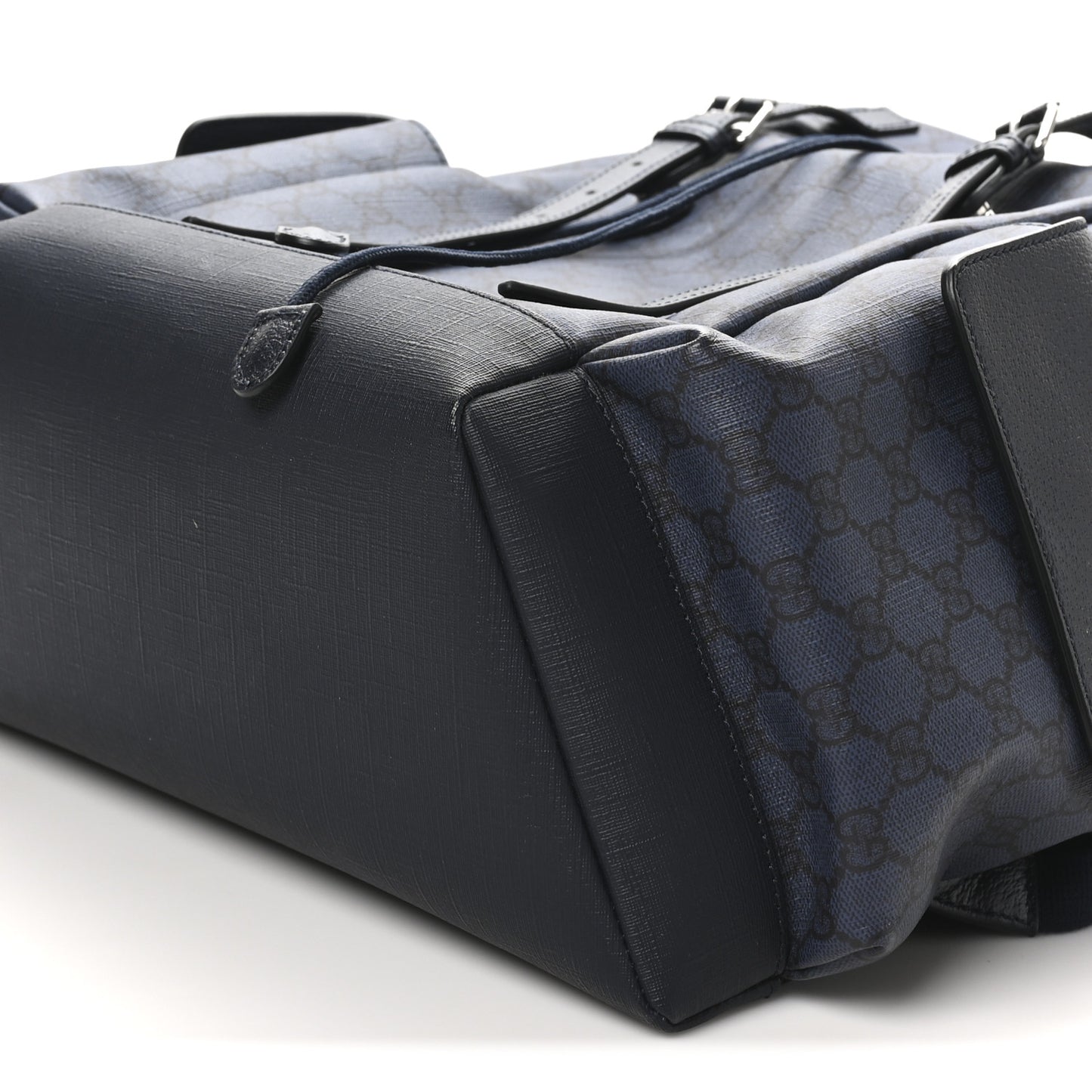 GG Supreme Monogram Textured Dollar Calfskin Medium Ophidia Double Buckle Backpack Blue Dark Blue Black