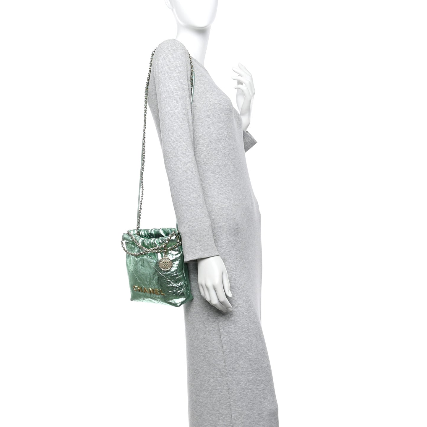 Metallic Calfskin Quilted Mini Chanel 22 Green
