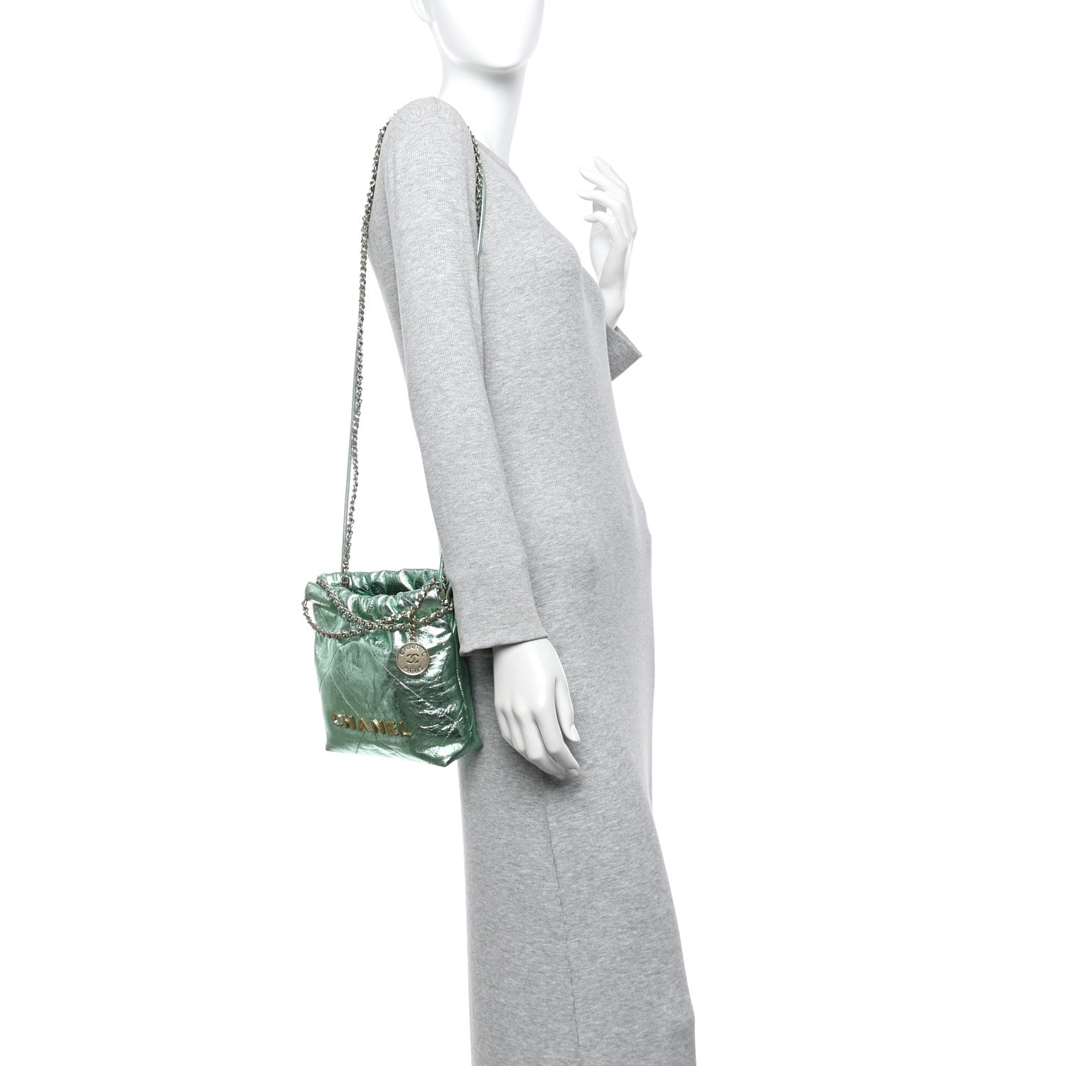 Chanel Metallic Calfskin Quilted Mini Chanel 22 Green 2 of 10