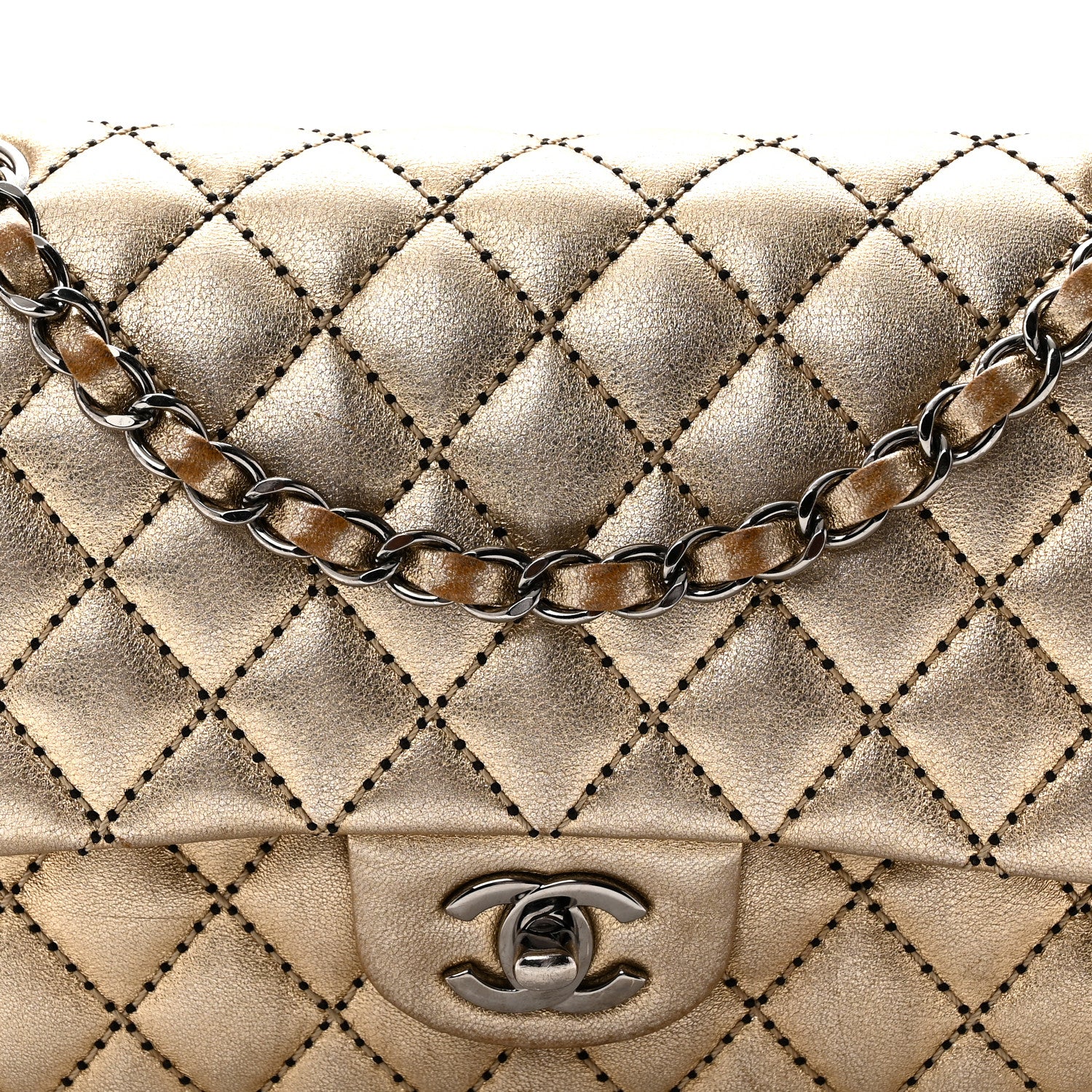 Chanel Metallic Washed Lambskin Quilted Medium Double Flap Dark Gold Black 8 of 10