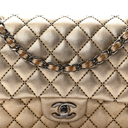 Chanel Metallic Washed Lambskin Quilted Medium Double Flap Dark Gold Black 8 of 10