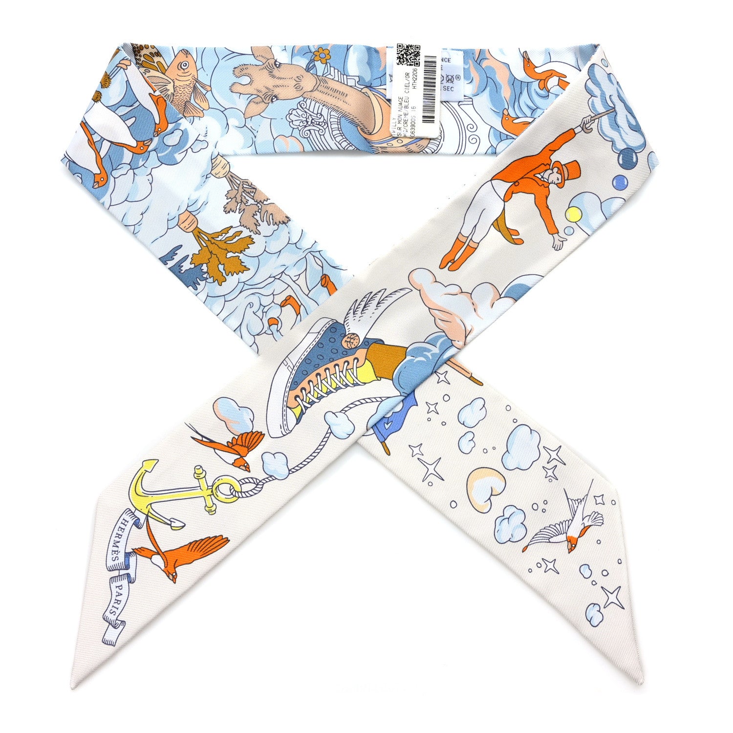 Hermes Silk Sur Mon Nuage Twilly Creme Bleu Ciel Orange 1 of 4